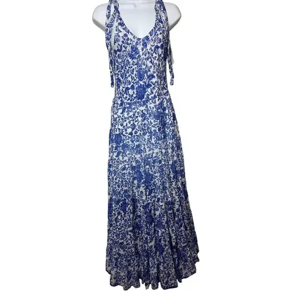 Free People Kikas Printed Maxi Dress in Floral Blue Combo Sz. XS - Picture 4 of 8